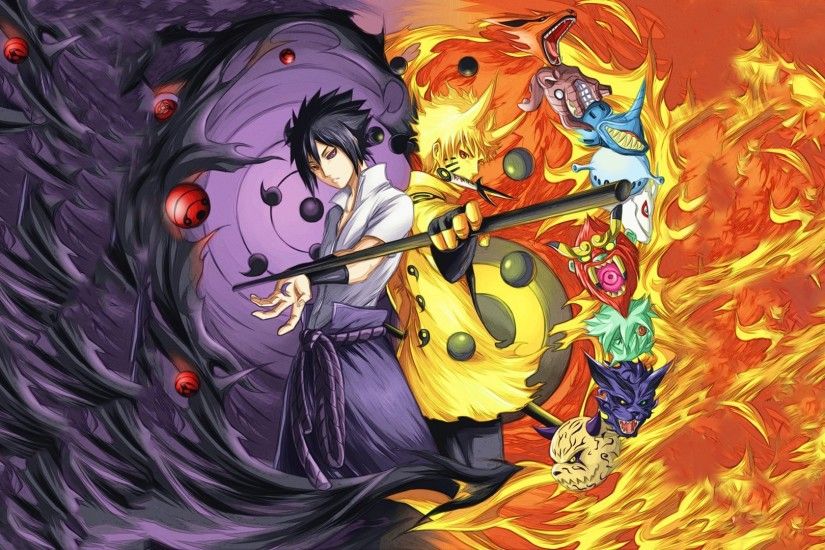 Anime 1920x1080 Naruto Shippuuden Uzumaki Naruto Uchiha Sasuke Rinnegan  anime boys manga Sharingan fire Bijuu