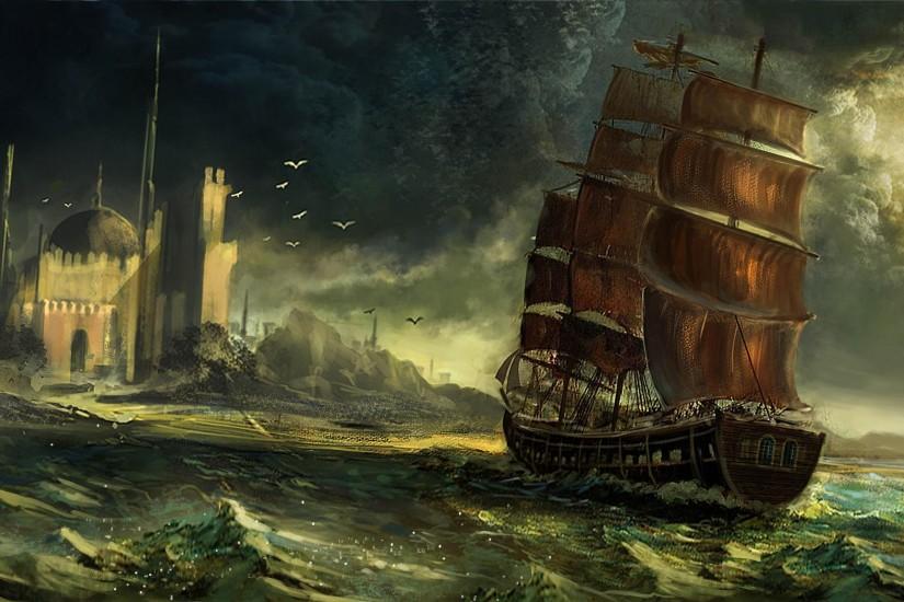 Pirate ship in the strom Wallpapers HD