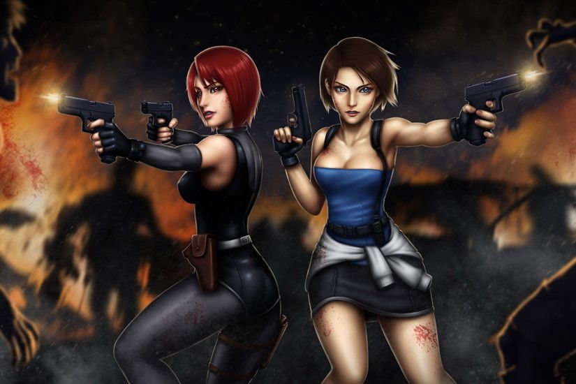 Wallpaper Resident Evil Zombie Firing Pistols Redhead girl Brown haired 3,  Regina, Jill Valentine