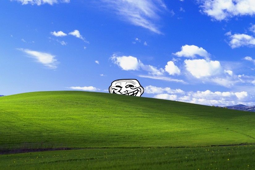 Troll face peeking out from behind the old Bliss wallpaper hill [2255x1814]  ...