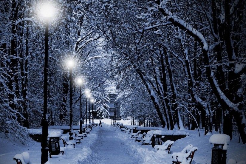 Snow Tag - Lamp Snow Post Bench Light Winter Nature Landscape Wallpaper For  Mobile for HD