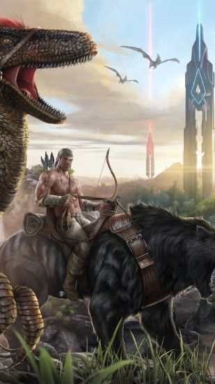 Ark: Survival Evolved, Landscape, Dinosaurs, Guns, Bows, Tower, Artwork