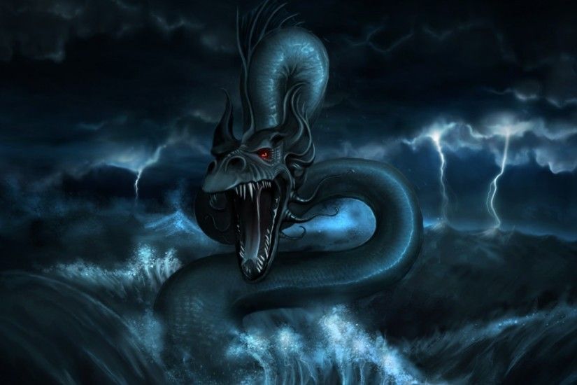 1920x1080 Wallpaper dragon, monster, water, storm