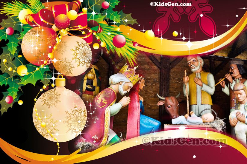 A wonderful high definition wallpaper of Christmas decoration featuring  birth of Jesus Christ.