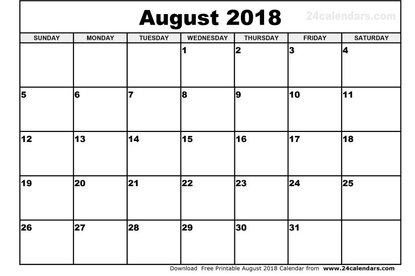 August 2018 Calendar PDF