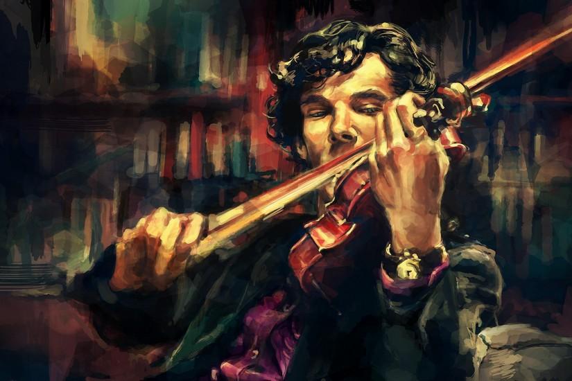 anime, Sherlock Holmes, Sherlock, Benedict Cumberbatch, Alicexz, Artwork, Violin  Wallpaper HD