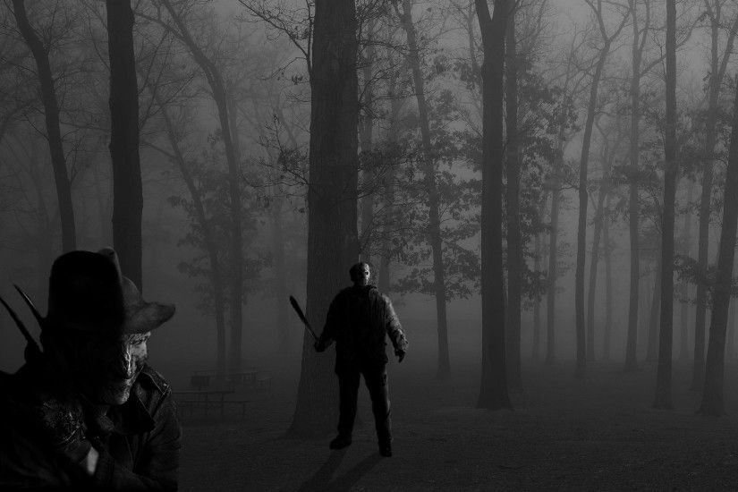 horror forest darkness psycho freddy krueger jason voorhees michael myers  leatherface 3200x1200 w Art HD Wallpaper
