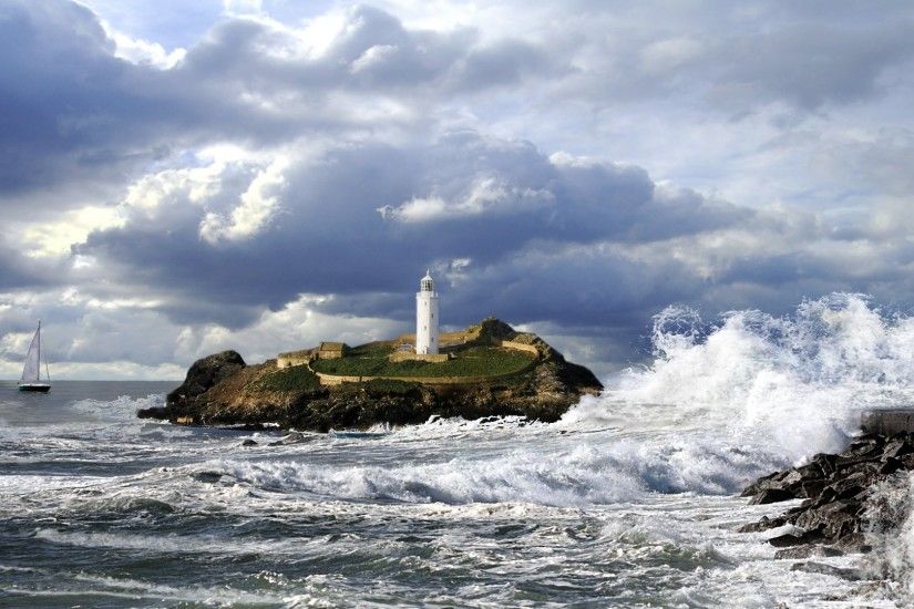 Man Made - Lighthouse Man Made Ocean Wave Storm Boat Cloud Island Wallpaper
