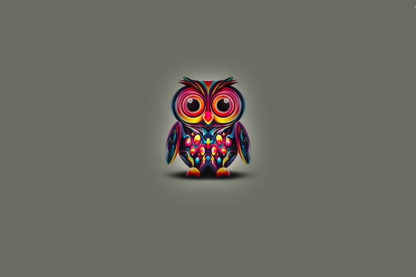 Cute owl with colorful bright feathers wallpaper