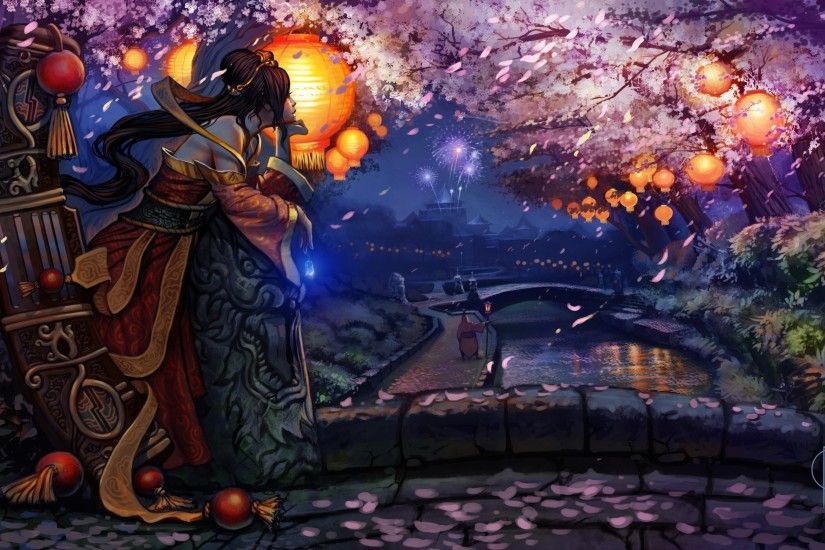 Video Games Cherry Blossoms Fireworks League Of Legends Lanterns Artwork Jax  Rivers Sona Wallpaper At Fantasy Wallpapers