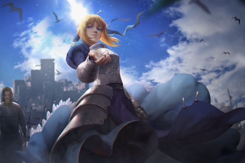 Anime 2560x1440 anime girls Fate Series Saber knight armor castle