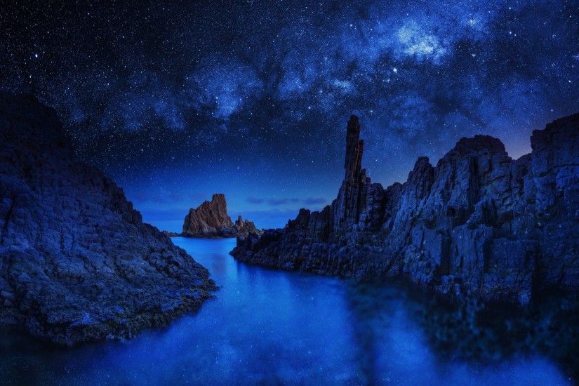 Earth - Rock Night Nature Sky Blue Star Starry Sky Wallpaper