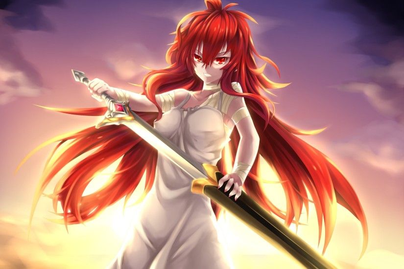bandage elesis (elsword) elsword fi-san long hair red eyes red hair sword