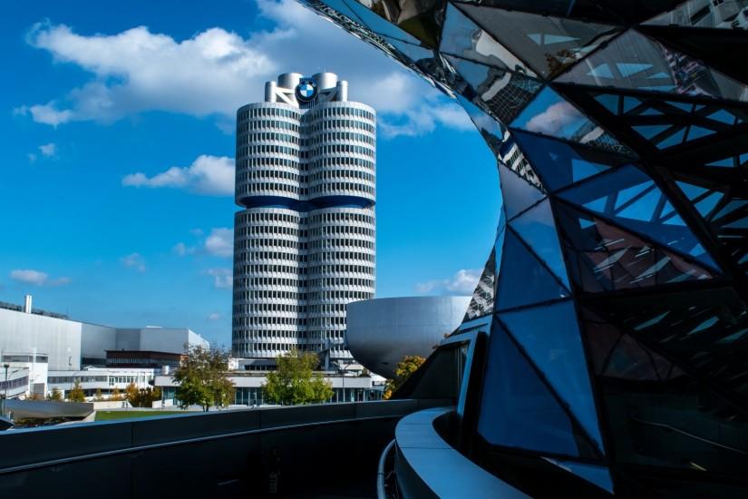 Preview wallpaper architecture, building, buildings, bmw, modern,  skyscrapers 1920x1080