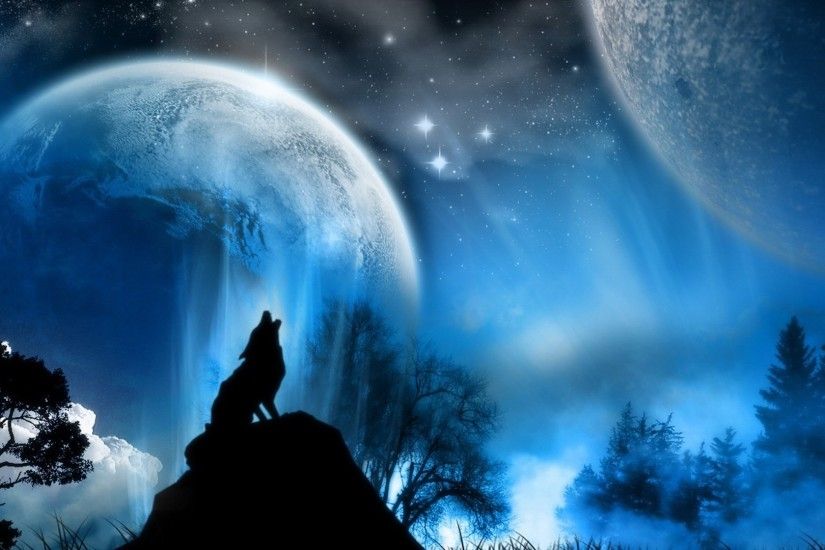 pin Drawn howling wolf dark moon #13