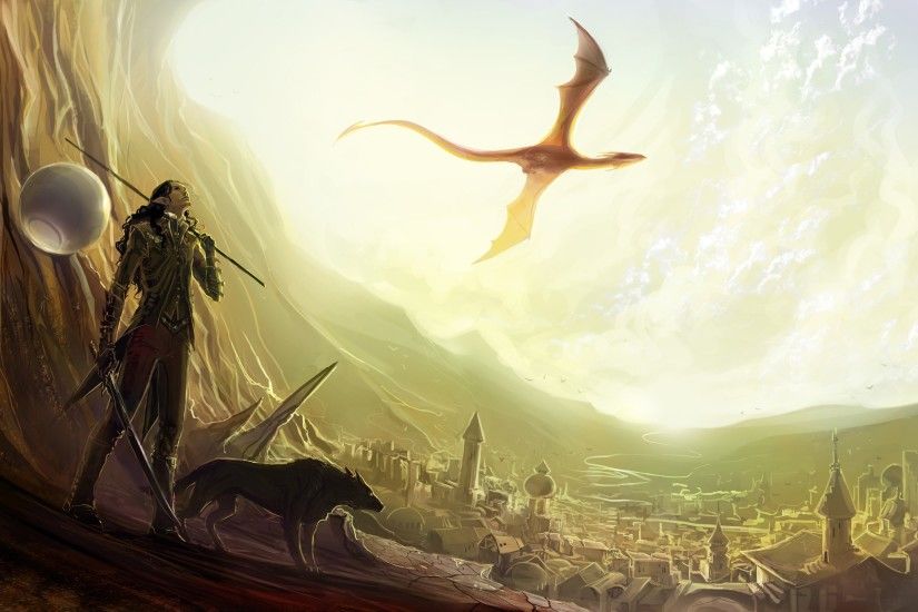 Wings Cityscapes Dragons Flying Weapons Fantasy Art Armor Artwork Warriors  Long Ears Wallpaper At Fantasy Wallpapers