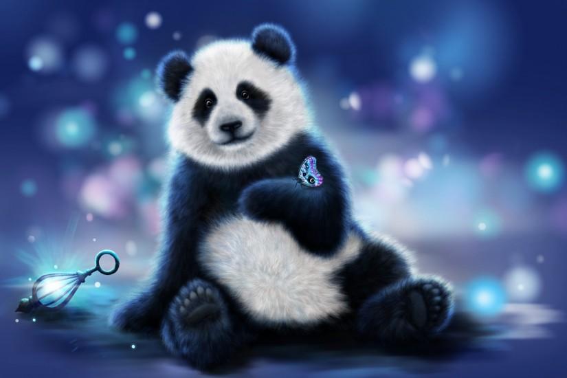 Cute Panda And Butterfly HD Wallpaper