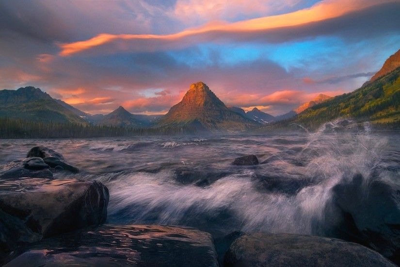 Earth - Glacier National Park Earth Lake Rock Sky Sunset Cloud Wallpaper