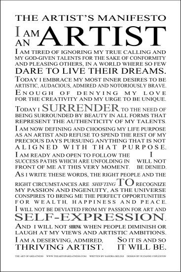 The Artist's Manifesto from Sandra Belegi at TheArtOfGreatness.com