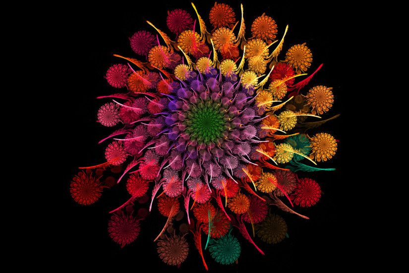 Preview wallpaper rainbow, flower, spiral, fractal 1920x1080