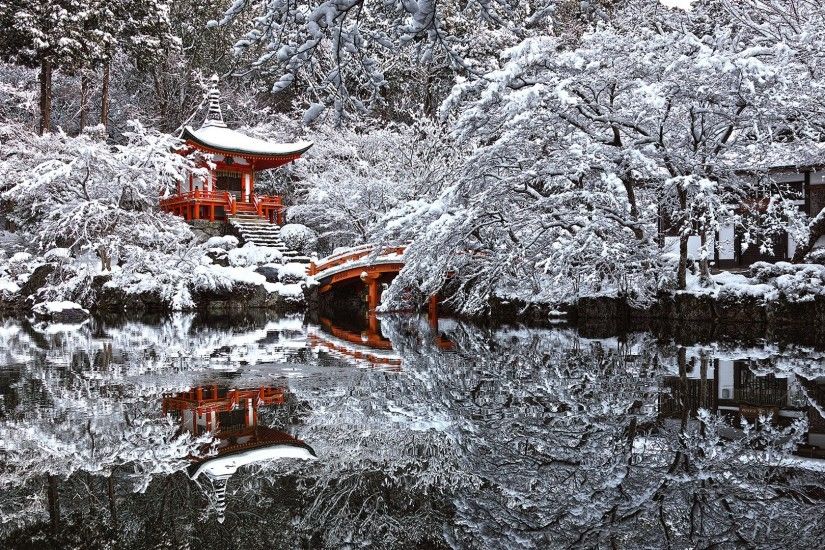 General 1920x1080 Japan temple snow winter reflection pond Kyoto
