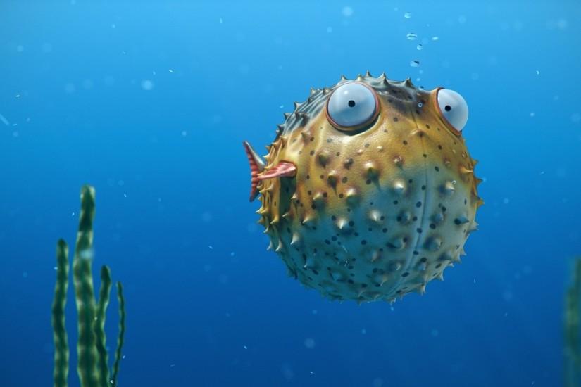 Blowfish in an aquarium wallpaper