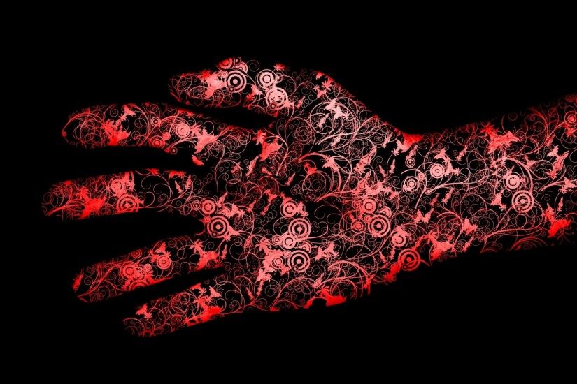 Preview wallpaper red, black, hand, flowers 1920x1080