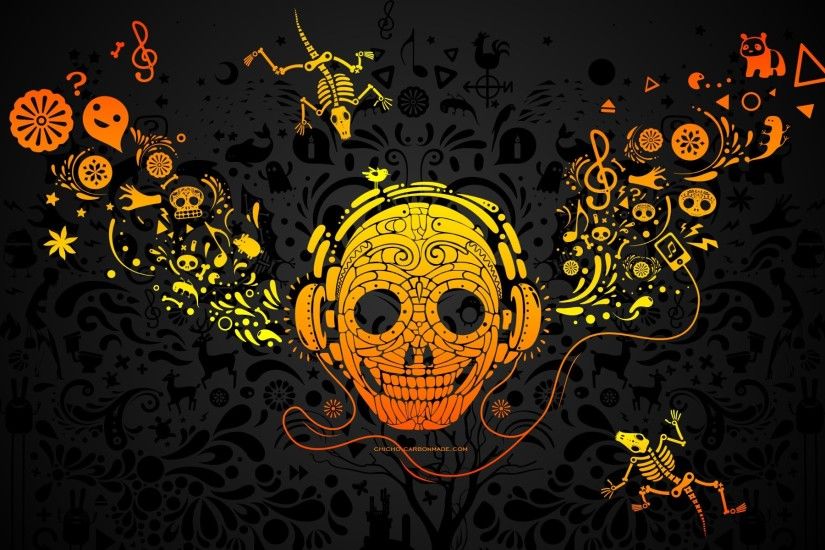 Sugar Skull With Headphones Wallpaper