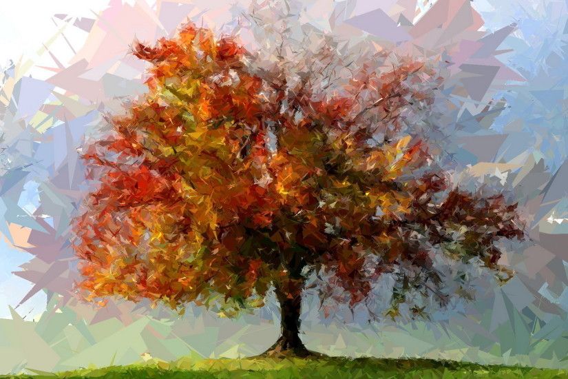 autumn, abstract,painting, art, amazing, fotosketcher, cute, lovely  place,free shattered, colored, view, tree, Wallpaper HD