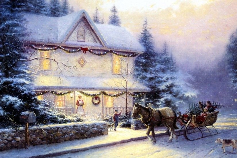 1920x1200 Thomas Kinkade, Painting, Picture, Holiday, Victorian .