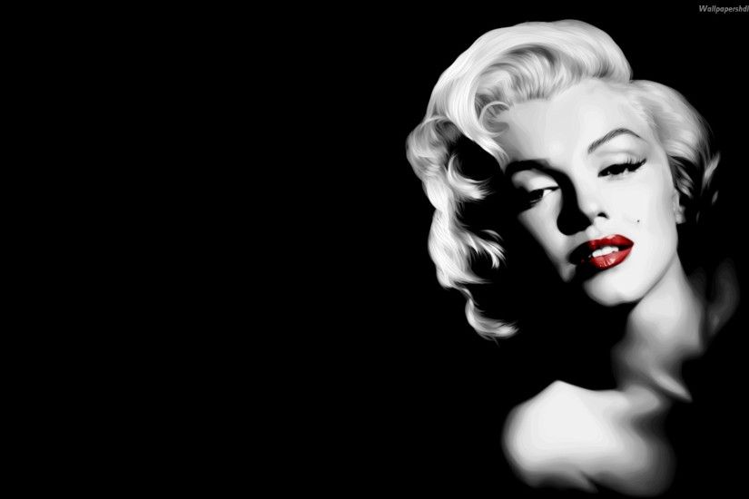 Marilyn Monroe Black And White Red Lips wallpaper