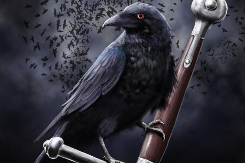 art leather raven crow clouds sword death dark swords weapon weapons  fantasy wallpaper