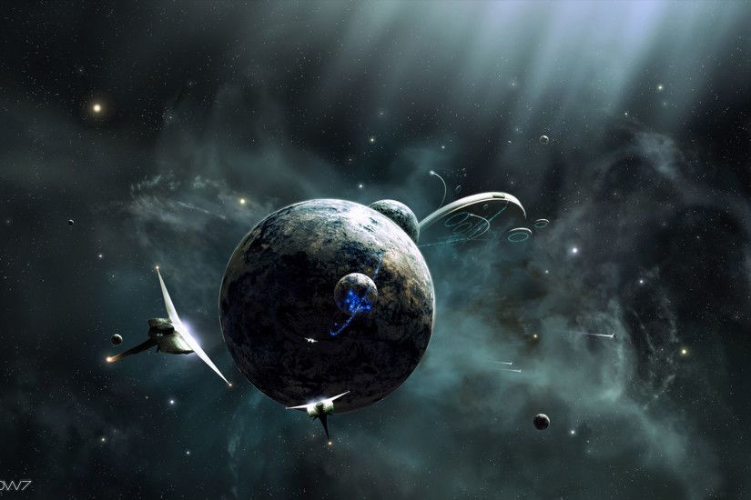 space ships in outer space cg wallpaper