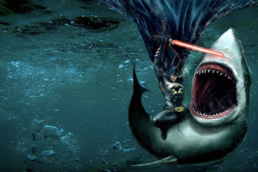 Wallpaper funny shark vs batman